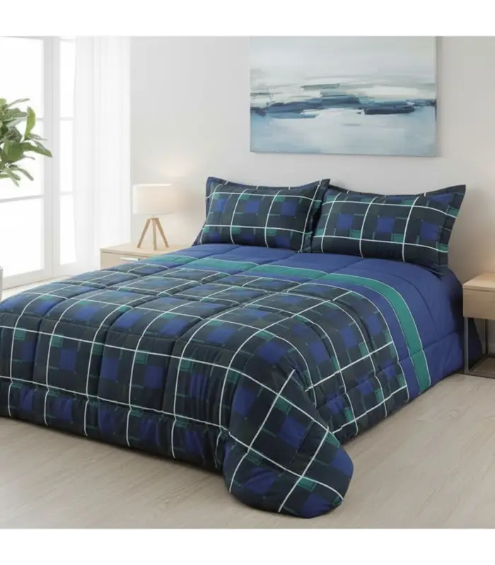 EDREDÓN ESTAMPADO REVERSIBLE MARINO