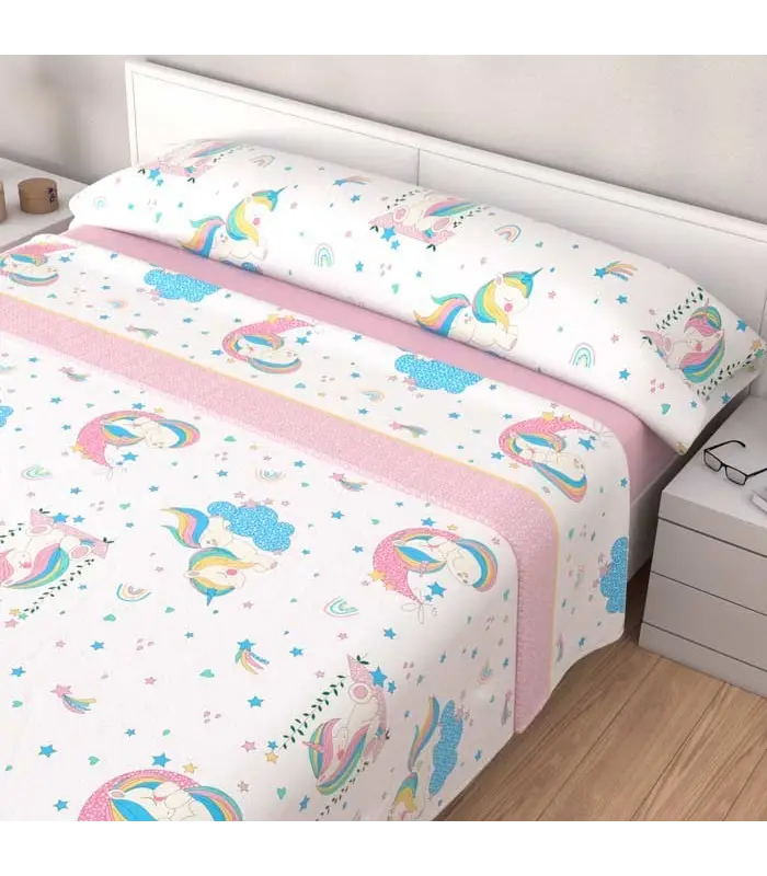 JUEGO DE SÁBANAS TÉRMICAS UNICORNIO CORALINA