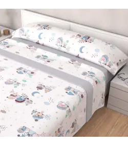 JUEGO DE SÁBANAS TEJIDOS EL MUNDO PAJARITO-CORAL