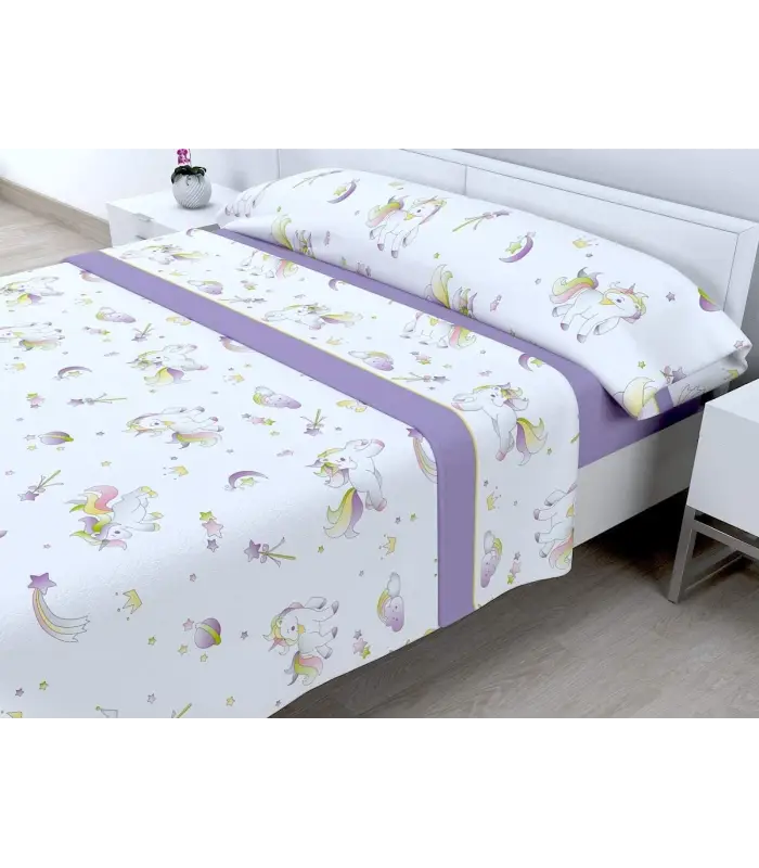 JUEGO DE SÁBANAS TEJIDOS EL MUNDO UNICORNIO-SEDA